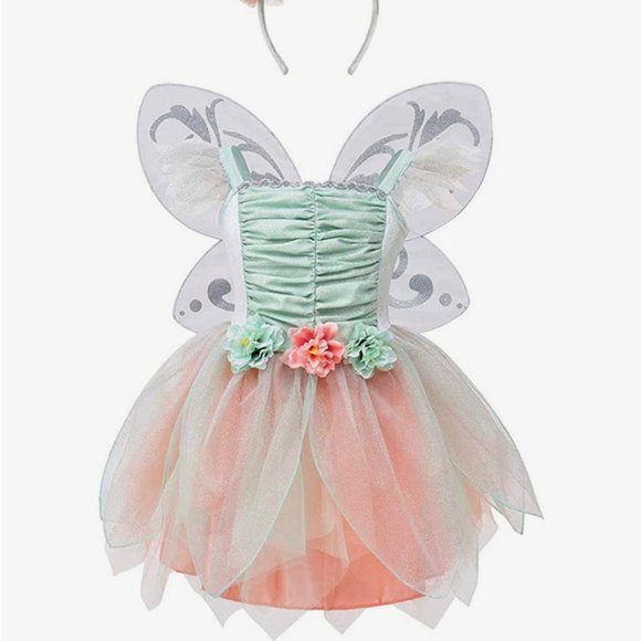 NWT Fairy Costume Dress for Girls, Green Princess Flower Girl Dress, Tutu Dress - Picture 2 of 10